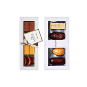 To elegante Summerbird gaveæsker med Amber Miniature chokolade og Petit Four dessertstykker.